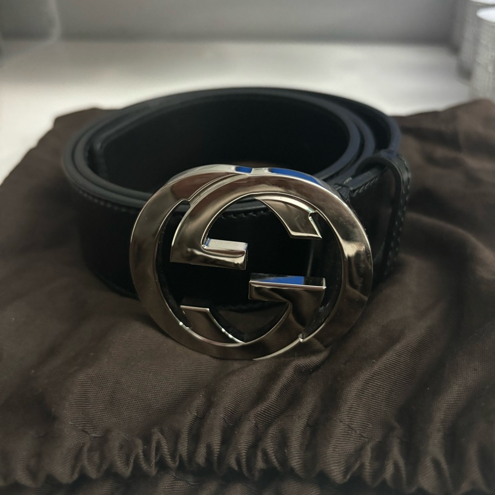 Gucci Black Leather Interlocking G GG